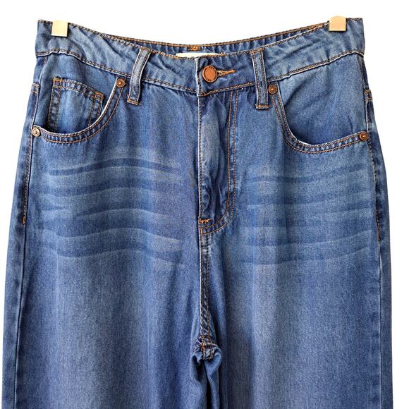 OAT New York 100% Lyocell Palazzo Wide Leg Jeans Chambray Blue Soft Trouser - Picture 7 of 9